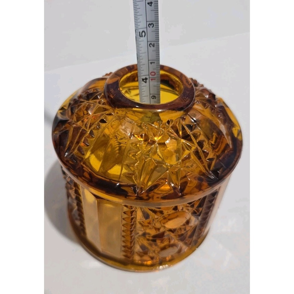 Vintage Indiana Amber Glass TOP ONLY Fairy Lamp Stars & Bars 1970's - Picture 2 of 5